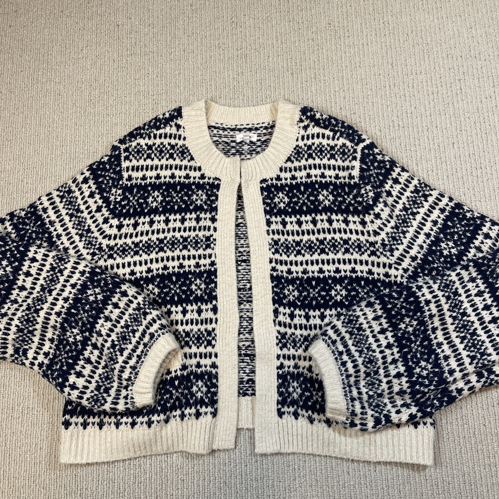 Aerie Women's Large Chelsea  Balloon Sleeve Fair Isle Knit Cardigan Jacket